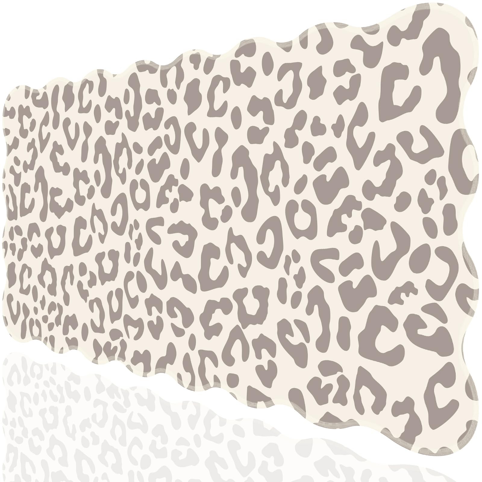 Beige Leopard Pad,Scalloped Desk Mat XXL Gaming Mousepad