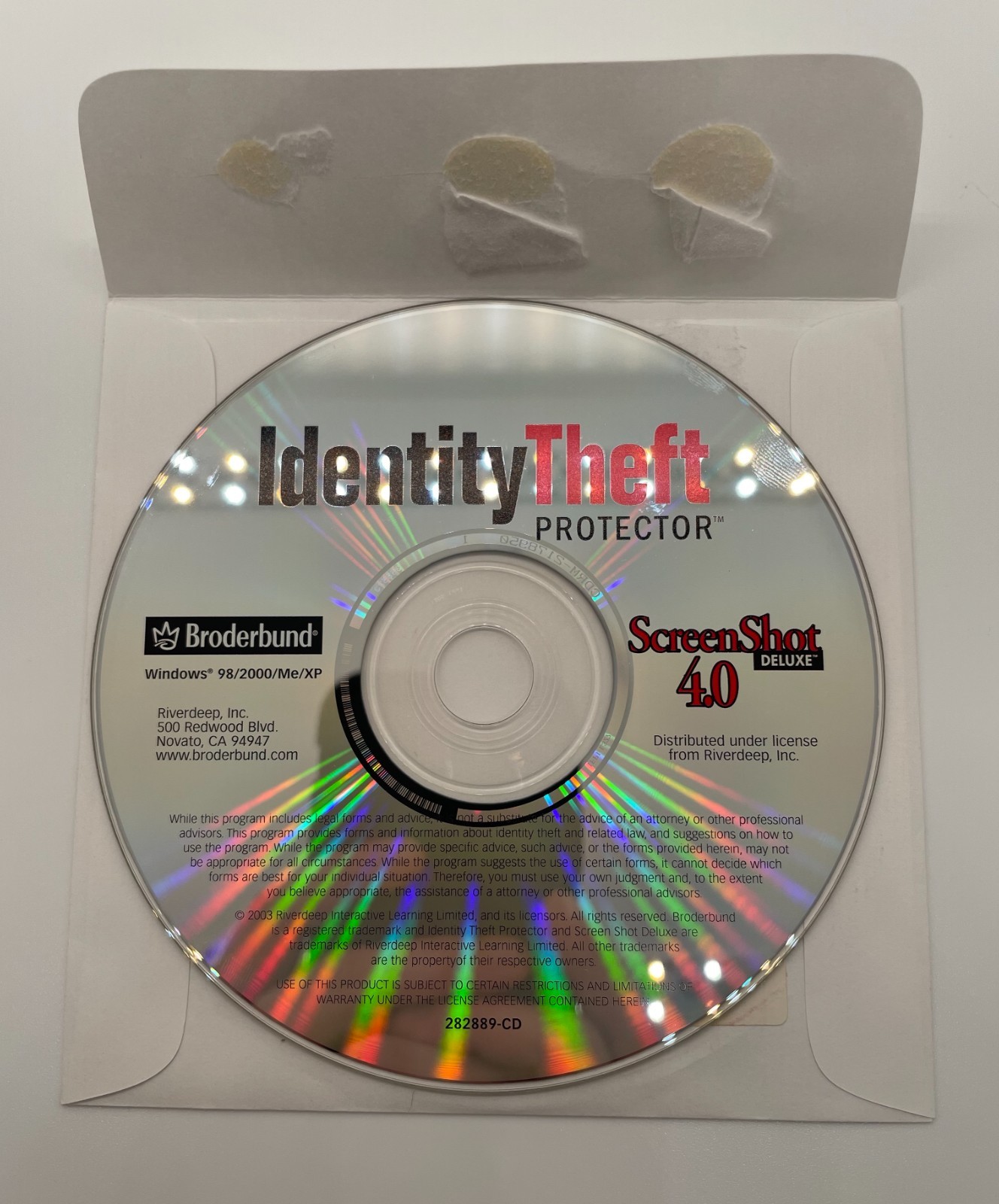 CD "Broderbund Identity Theft Protector" ScreenShot Deluxe 4.0 2000