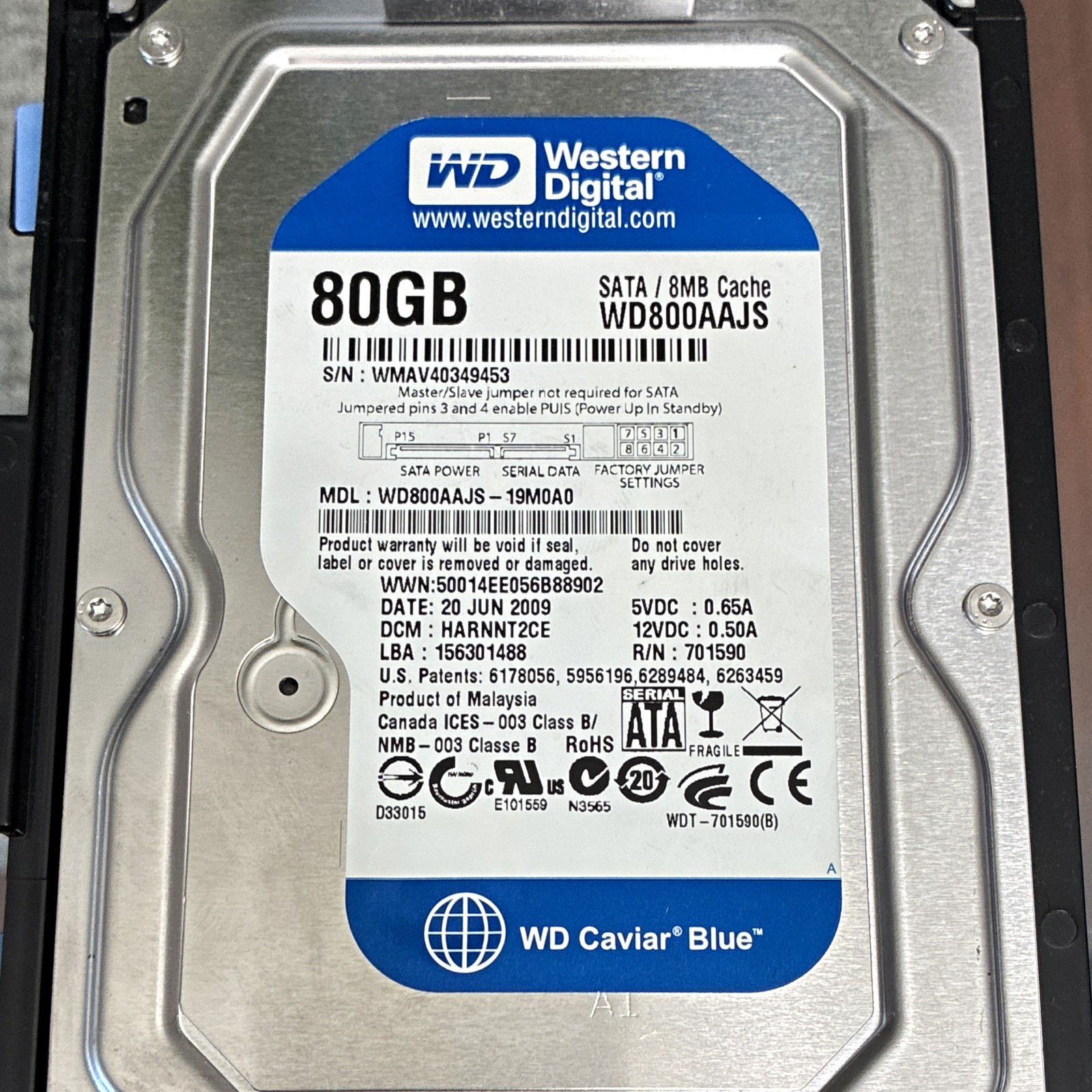 Western Digital WD Caviar Blue 80GB WD800AAJS 3.5in SATA 7200RPM 8MB