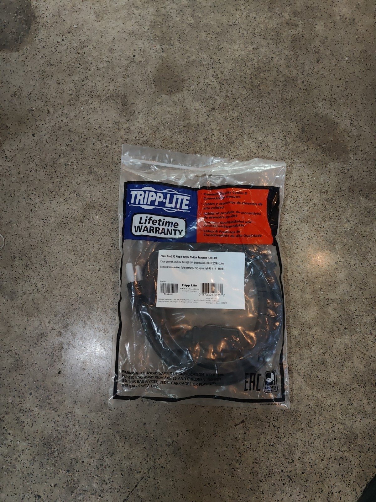 Tripp Lite P034-008 8ft Heavy-Duty Power Adapter Cord 15A 14AWG