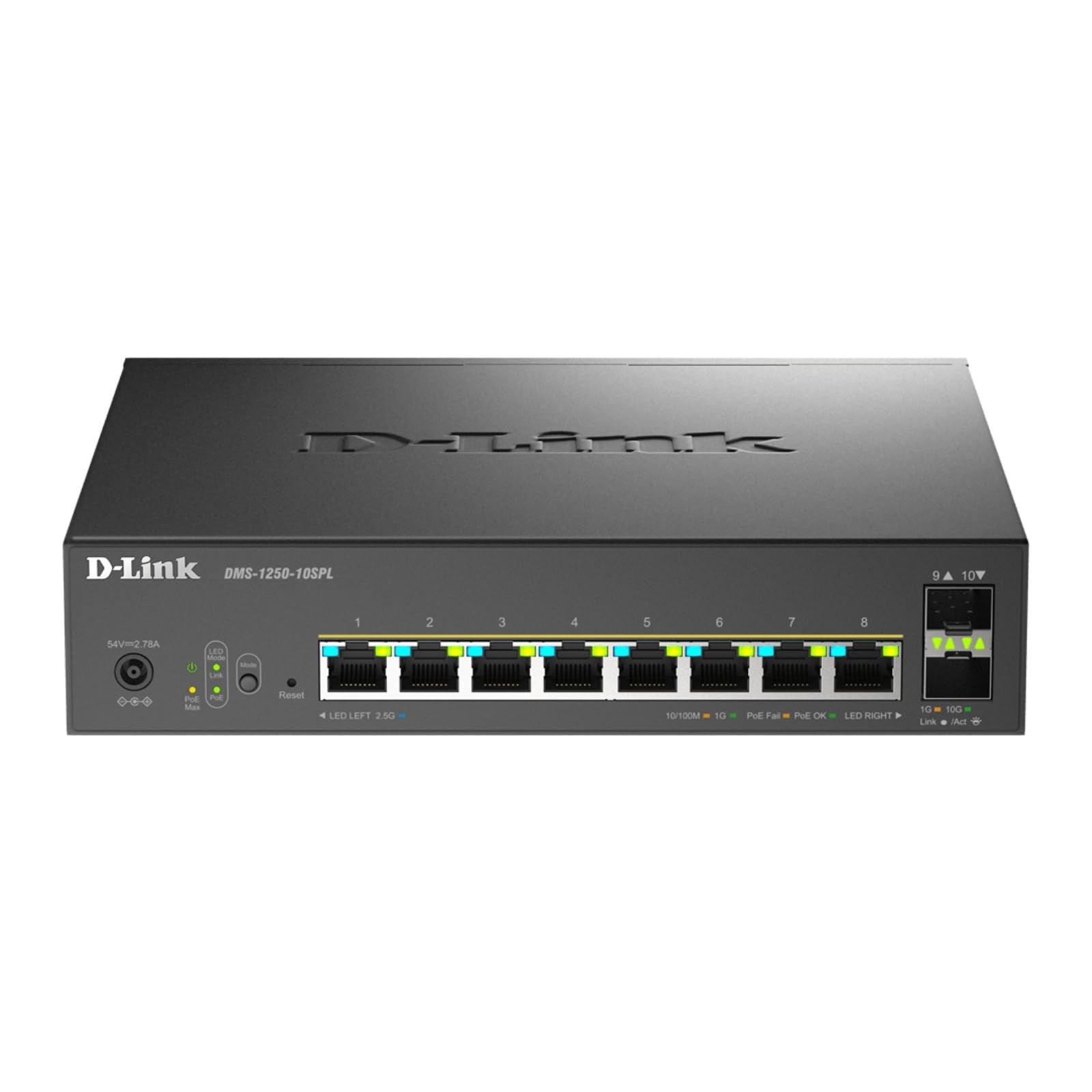 D-Link 10-Port Multi-Gigabit Smart Managed PoE 8 Port + 2 10G SFP+, Black