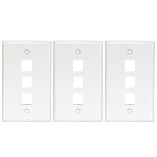 3x White 3Port/Hole RJ45 Keystone Jack Insert Wall Plate Smooth Faceplate 1-Gang