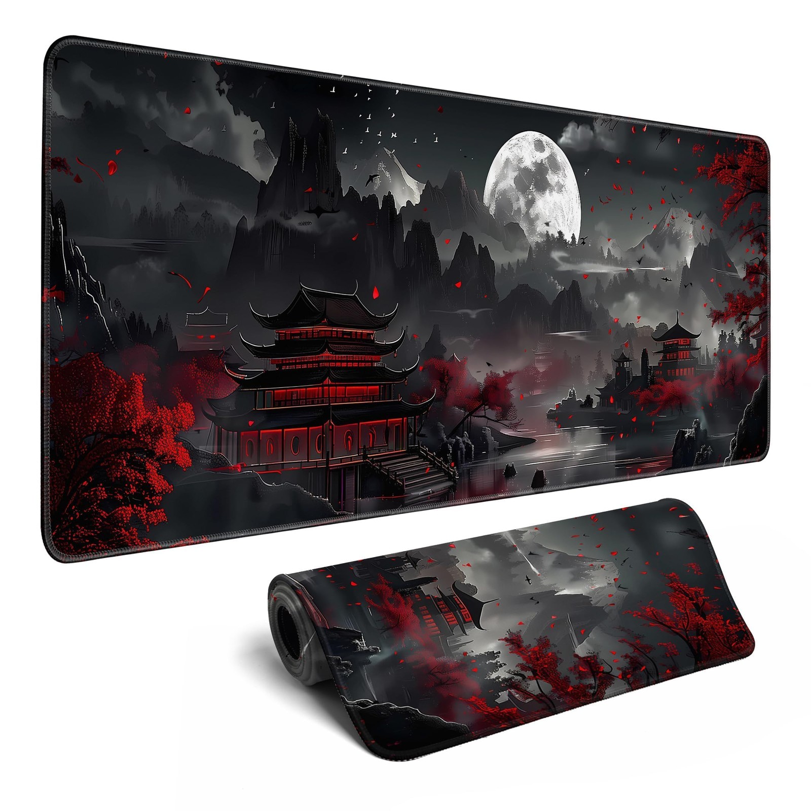 Japanese Riverside Full Moon Extended XL Gaming Desk Mat Pad 31.5x11.8 In