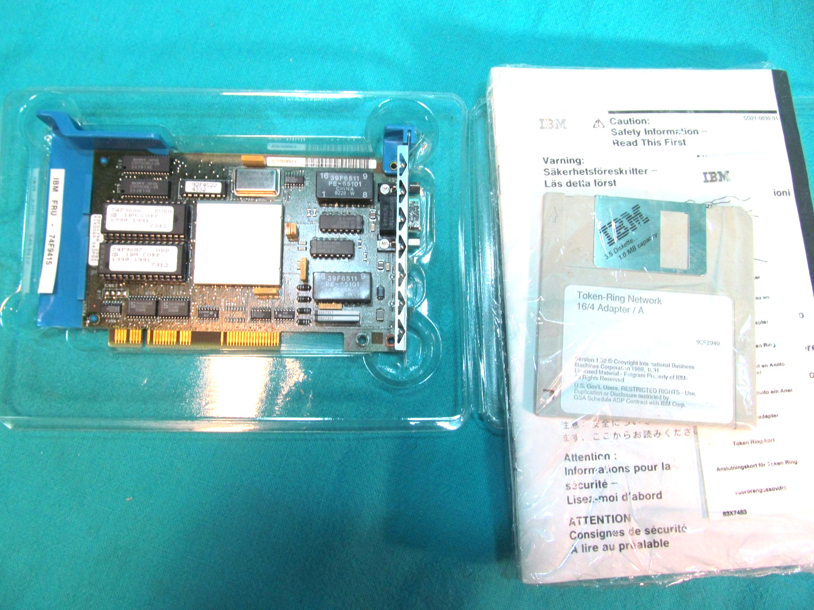 1999 IBM TOKEN RING NETWORK 16/4 ADAPTER CARD FRU 74F9415 WITH SOFTWARE