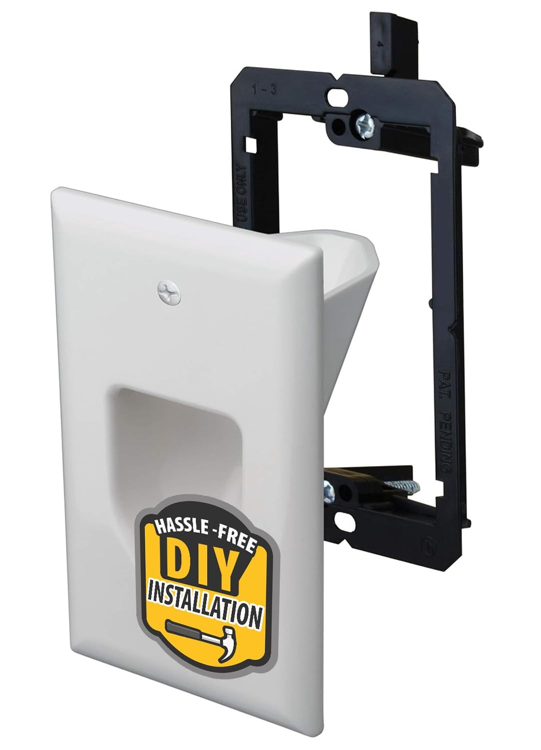 DataComm Electronics 1-Gang Recessed Cable Wall Plate with Bracket, In-Wall C...