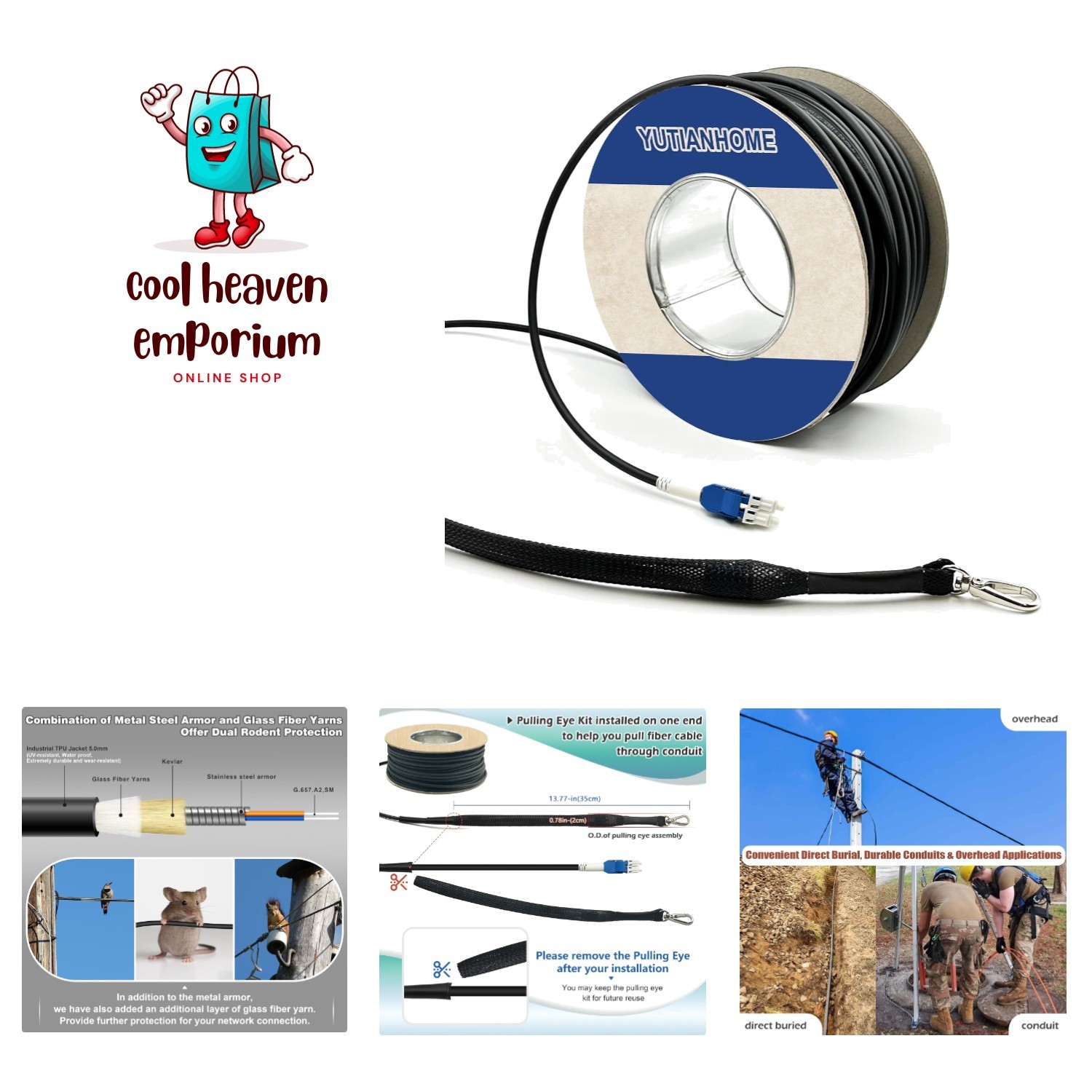 200ft/61m OD-5mm Industrial TPU OS2 LC to LC Outdoor Armored Fiber Cable