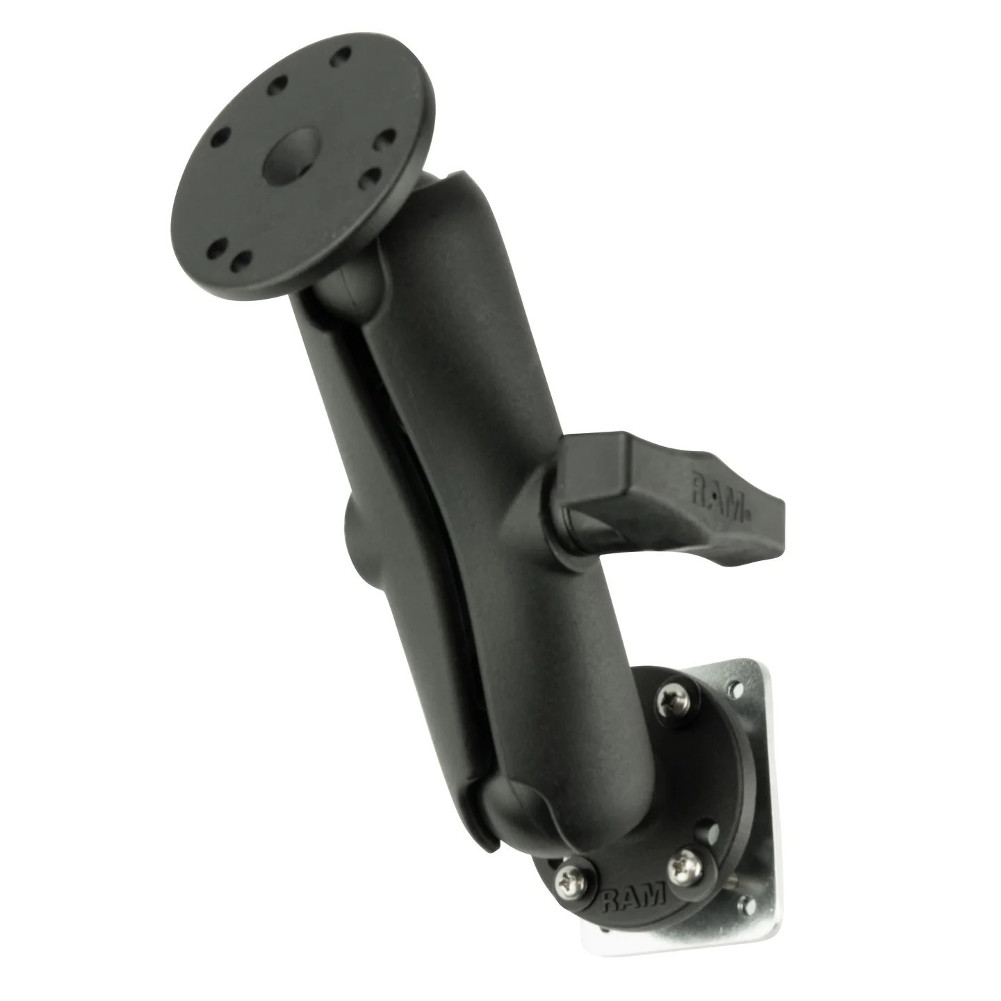 RAM Drill Down 1.5" Ball Dash Mount with Backing Plate and Two Round AMPS Bases