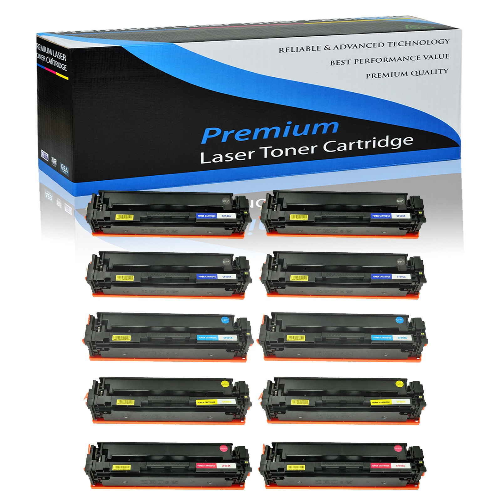 10PK CF500A-CF503A BK C/MY Toner Set For HP 202A LaserJet Pro M254dw M254nw M281