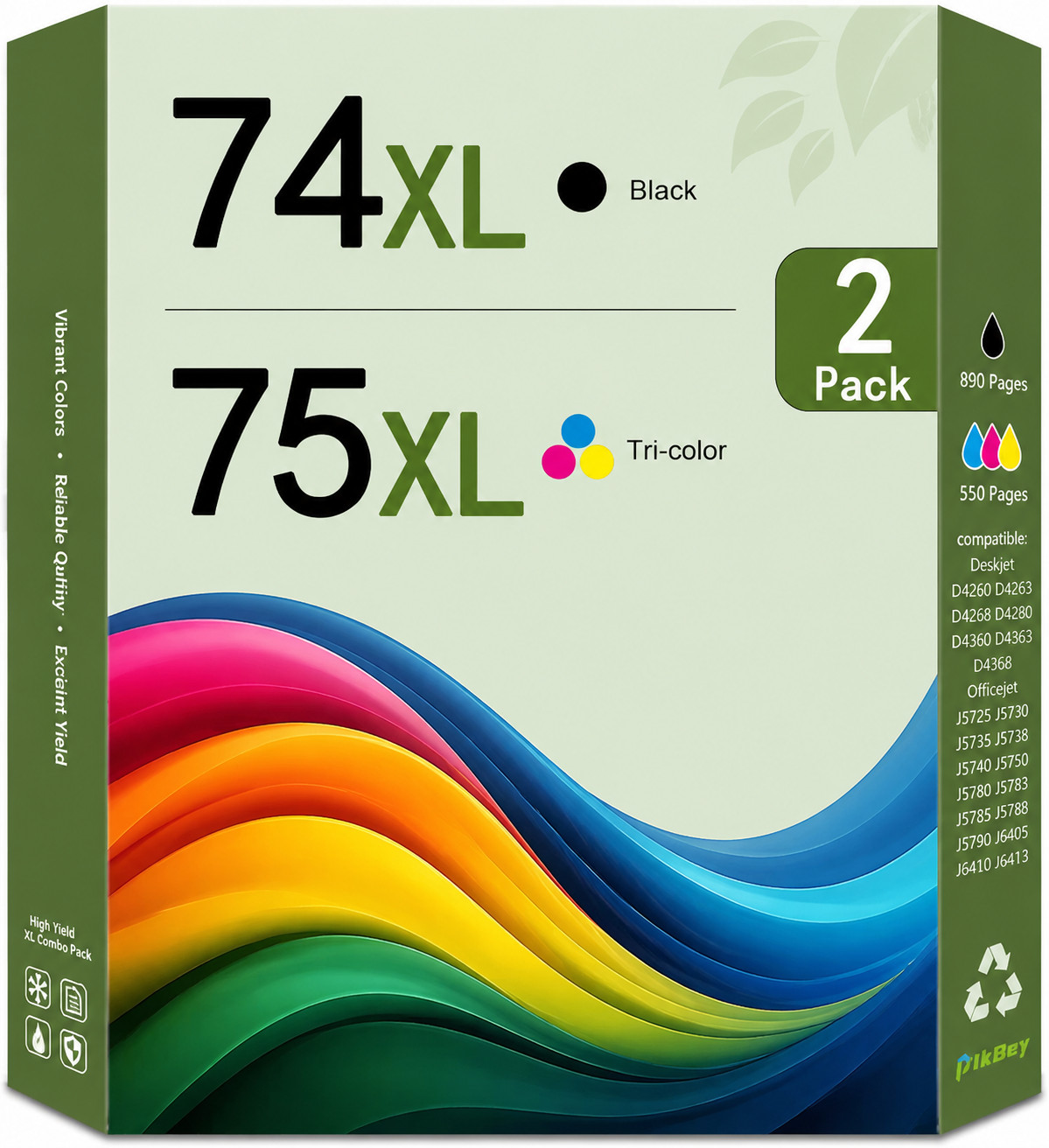 2PK 74XL 75XL (Black/1Tri-Color) High Yield Ink Cartridges FOR D4280 J5725 C4385