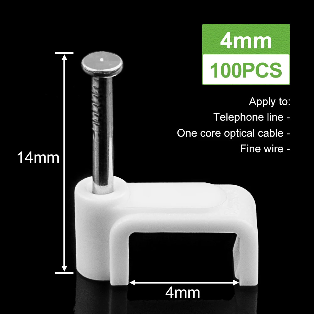 100PCS Flat Nail Clip Cable Clips 4Mm/6Mm/7Mm/8Mm/9Mm/10Mm/12Mm/14Mm Wire Manage
