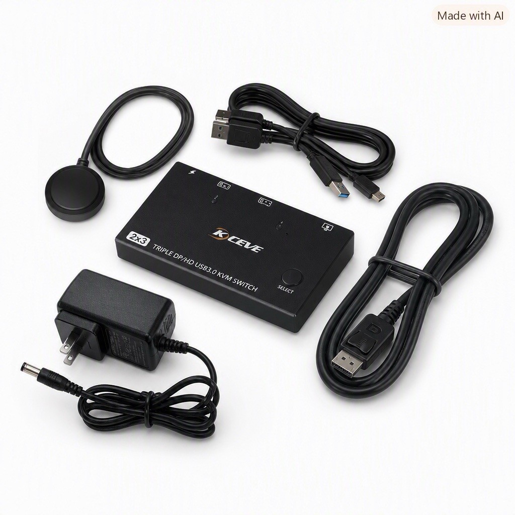 Angtee Triple Monitor KVM Switch 2 Computers DP/HDMI 8K60 4K144Hz USB3.0