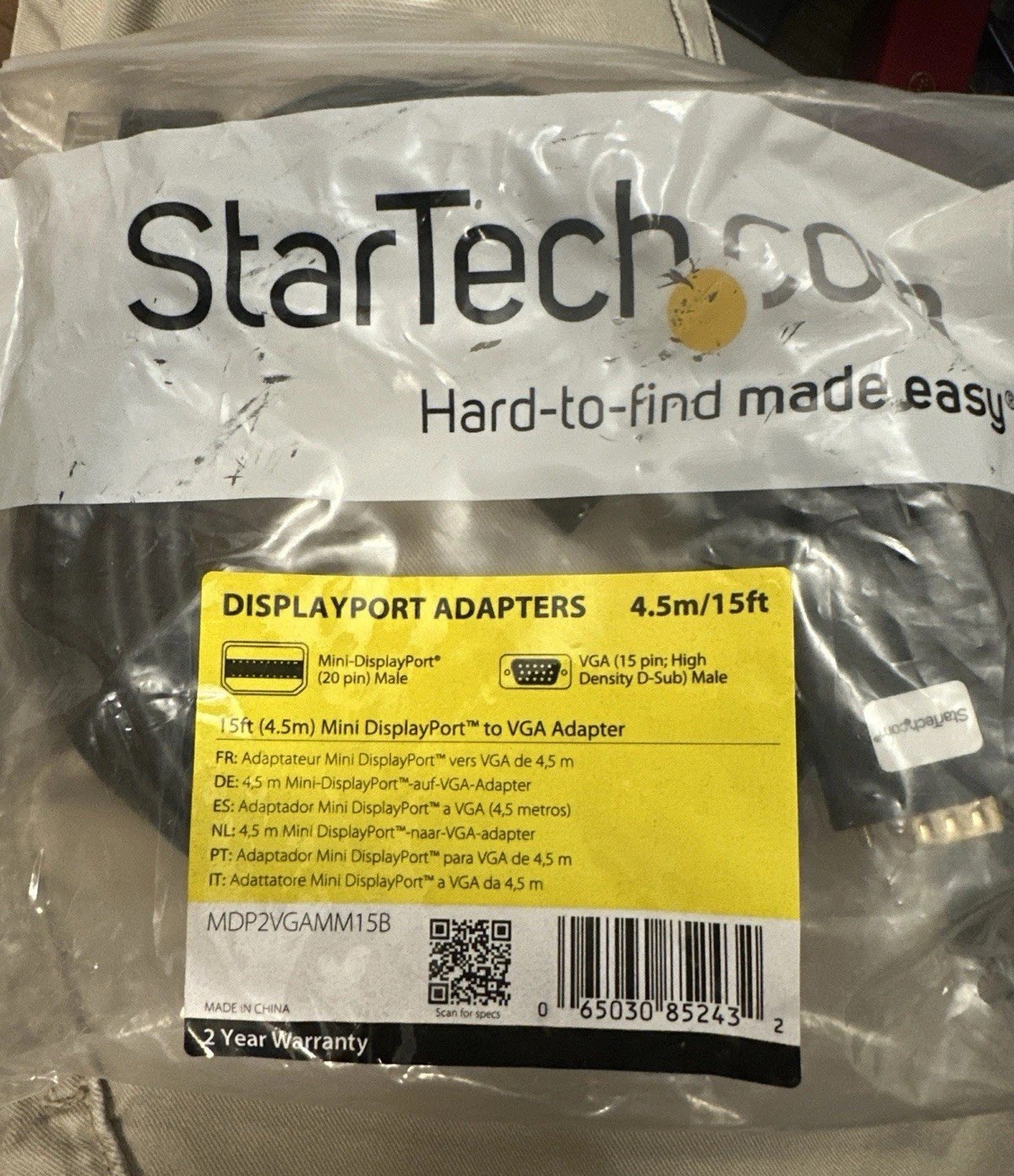 StarTech Mini DisplayPort to VGA converter MDP2VGAMM15B cable 15 Ft