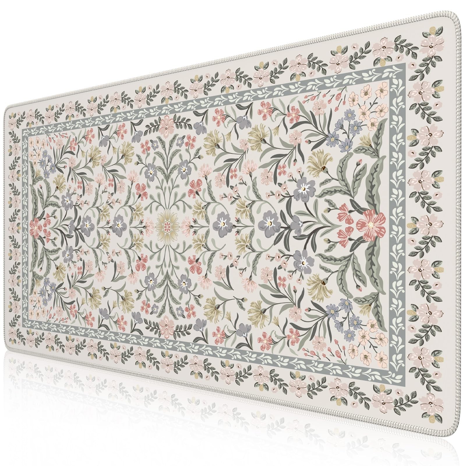 iCasso Desk Mat XXL Large Mouse Pad, Cute Gray Floral, Anti-Slip, Keyboard