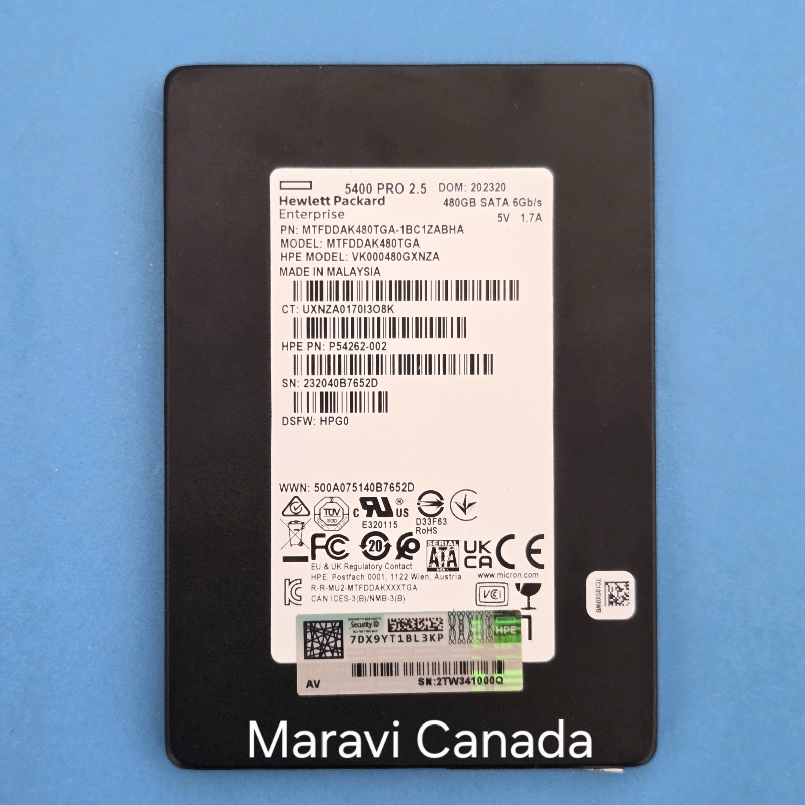 HP HPE Micron 5400 PRO 2.5" 480GB SATA 6Gb/s SSD MTFDDAK480TGA P54262-002