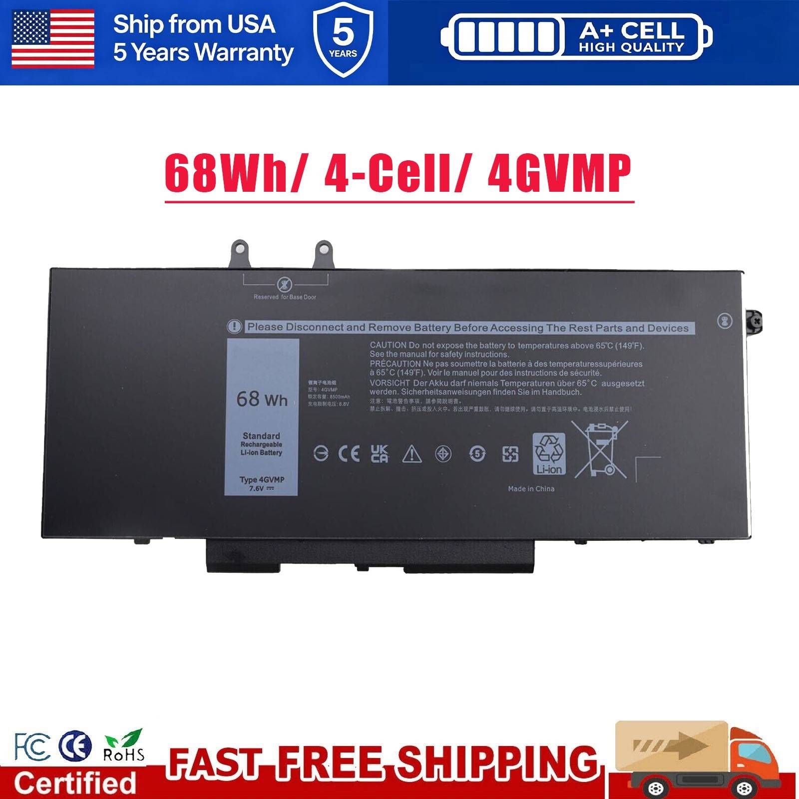 LOT 10 4GVMP Battery 68Wh For Dell Latitude 5400 5500 Precision 3540 9JRYT C5GV2