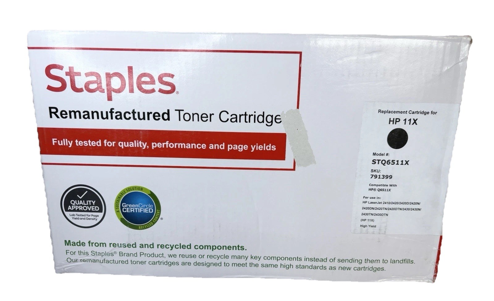 Toner Cartridge Replacement for HP 11X; Staples - Model STQ6511X (Black) - New