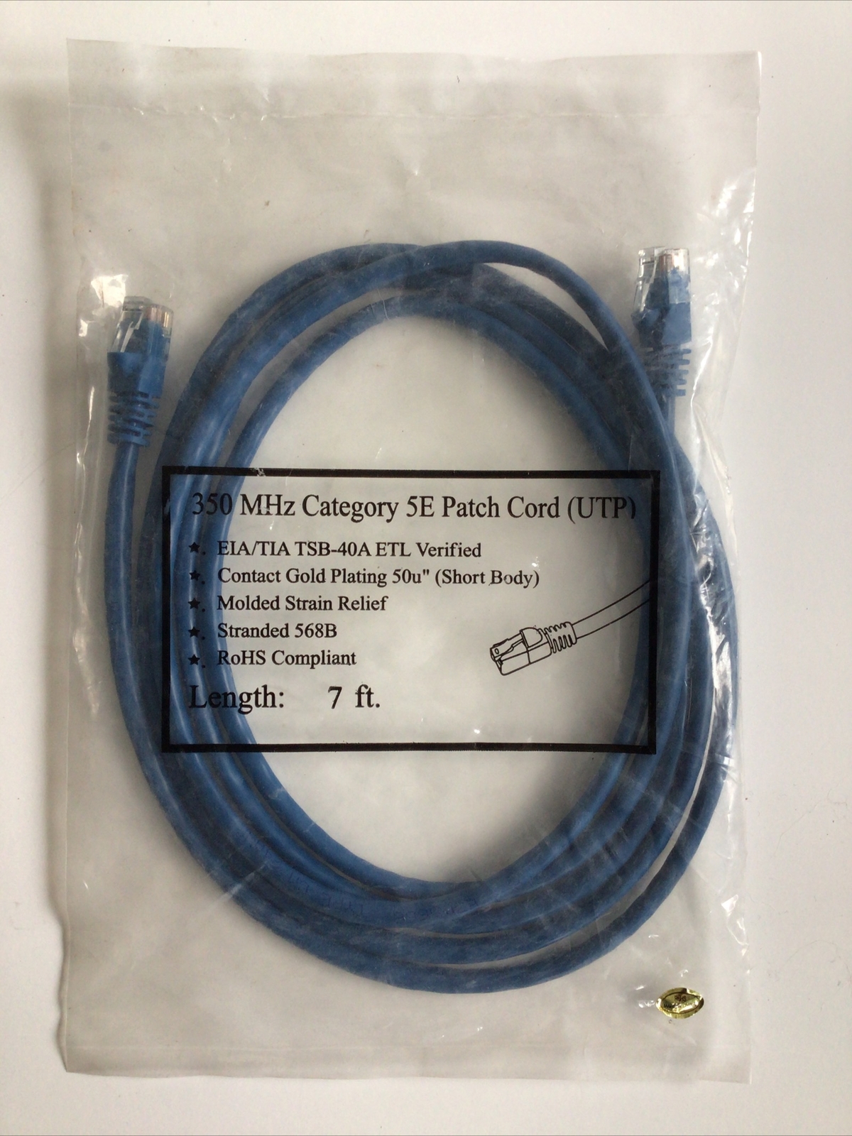 ENHANCED 350MHz CATEGORY 5E (UTP) PATCH CORD ETHERNET CABLE 7' BLUE NEW IN BAG