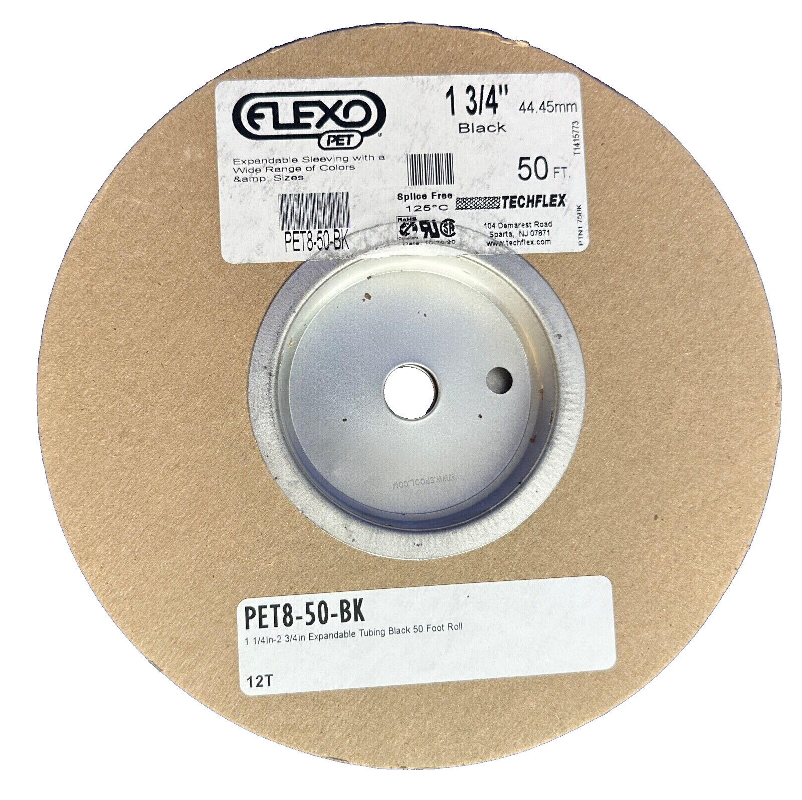 TECHFLEX PET8-50-BK, Expandable Tubing-Sleeving-1 3/4"X50' Roll BLK-NEW OPEN BOX