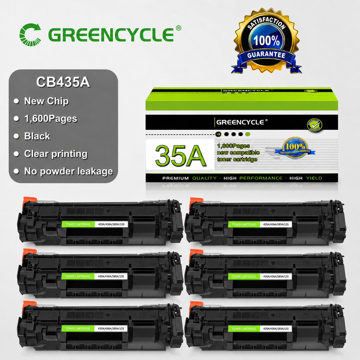 6PK 35A CB435A Toner Cartridge Fit for HP LaserJet P1005 P1006 P1007 P1008 P1009