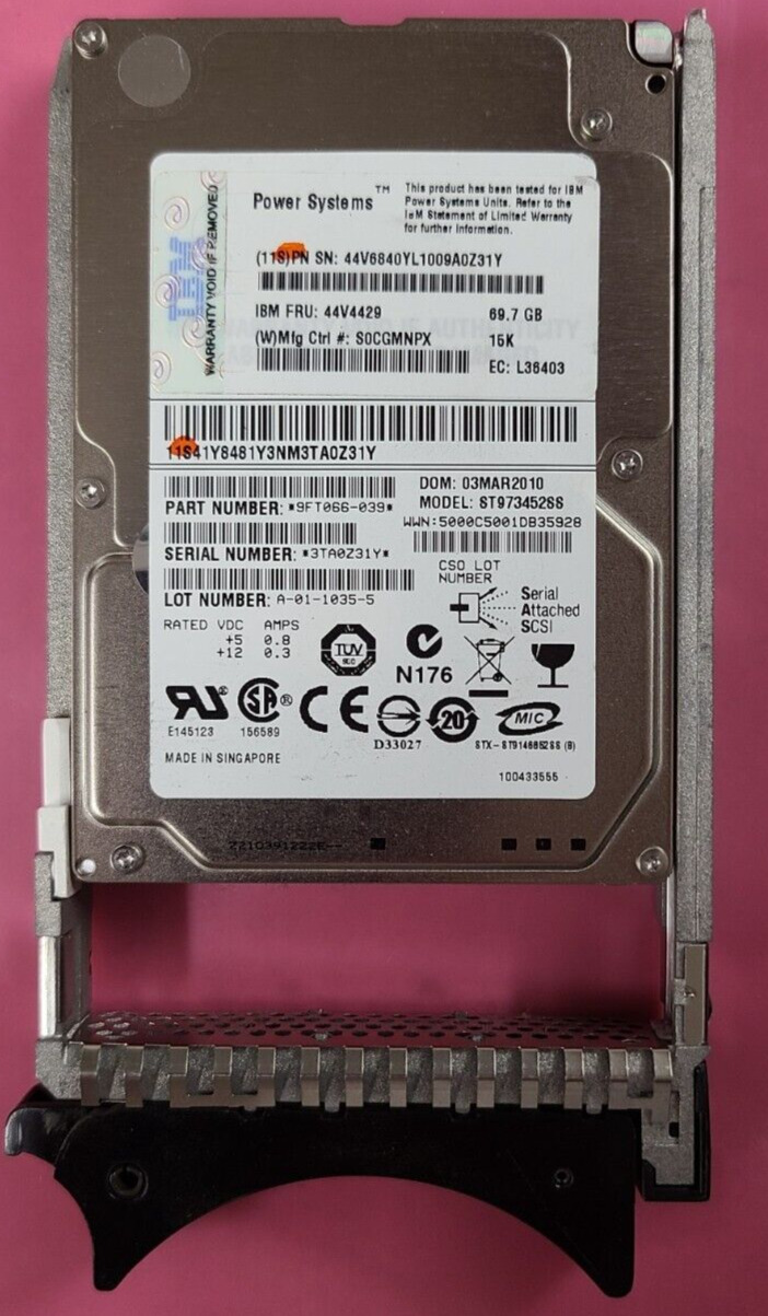 1884-8202 IBM i Power7 69.7 GB 15K RPM SAS SFF Disk Drive for iSeries E4C 198B