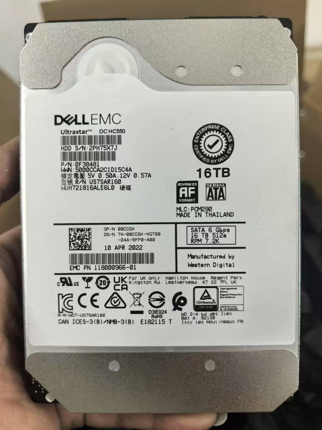 8CCGH DELL EMC 16TB 7.2K RPM SATA 6Gbps 3.5in 512e HDD For R620 R730 R810 RX740D