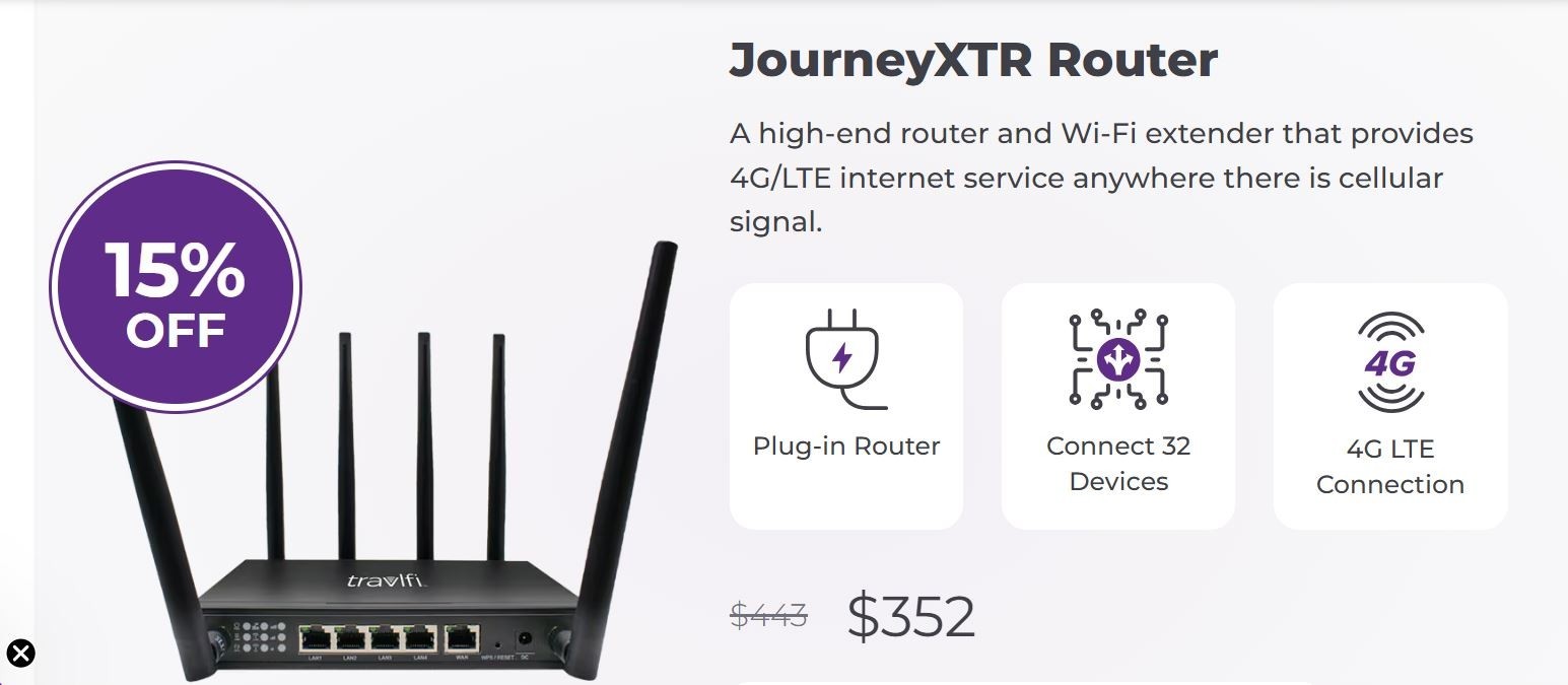 TravlFi JourneyXTR RV WiFi Router/Extender 4G/LTE 700-011 AND Higain Antenna
