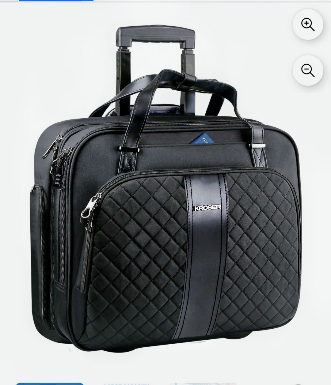 KROSER 15.6 Laptop RFID-Protected Rolling Briefcase Bag Quilted Black