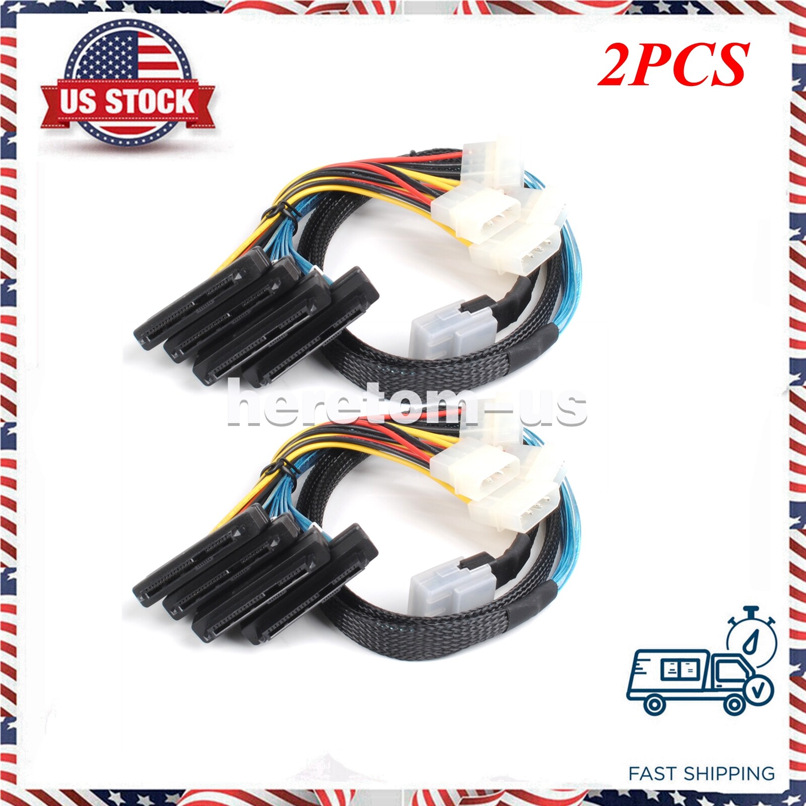 2PCS Mini SAS Cable Internal HD SFF-8087 to 4x29Pin SFF-8482 with SATA Power 1M