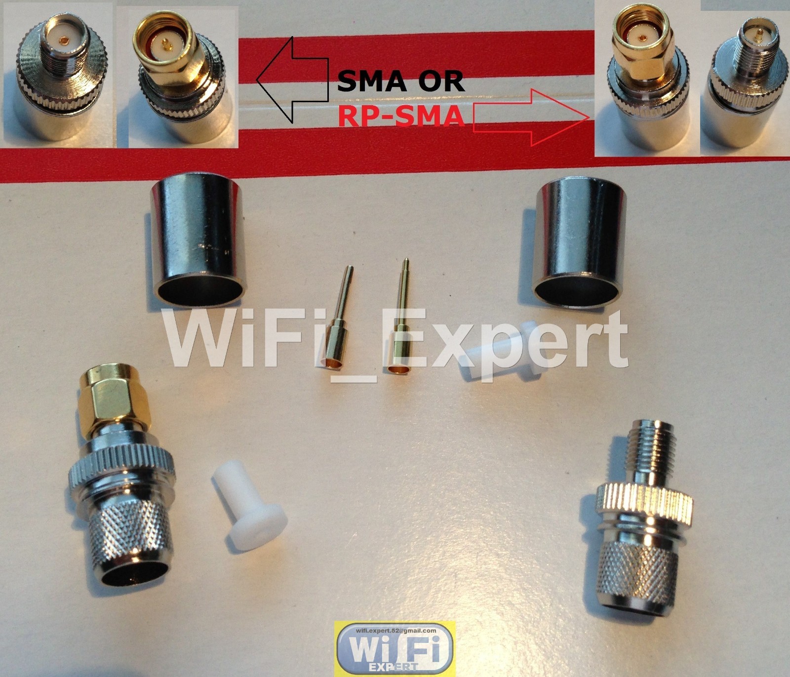 2 SMA RP-SMA MALE FEMALE Plug Crimp RG8 LMR400 RG213 RG165 Cable Connector