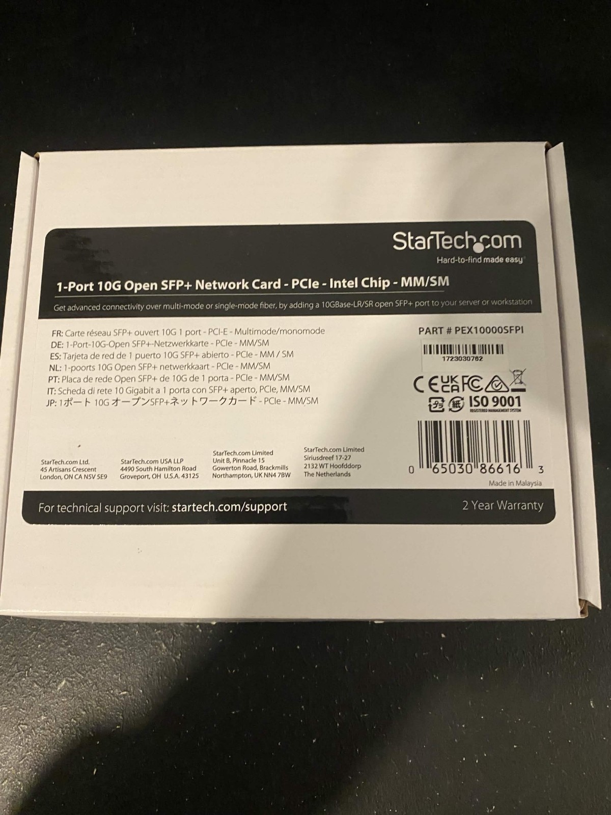 USED StarTech 1-Port 10G Open SFP+ Network Card - PCIe - Intel Chip - MM/SM