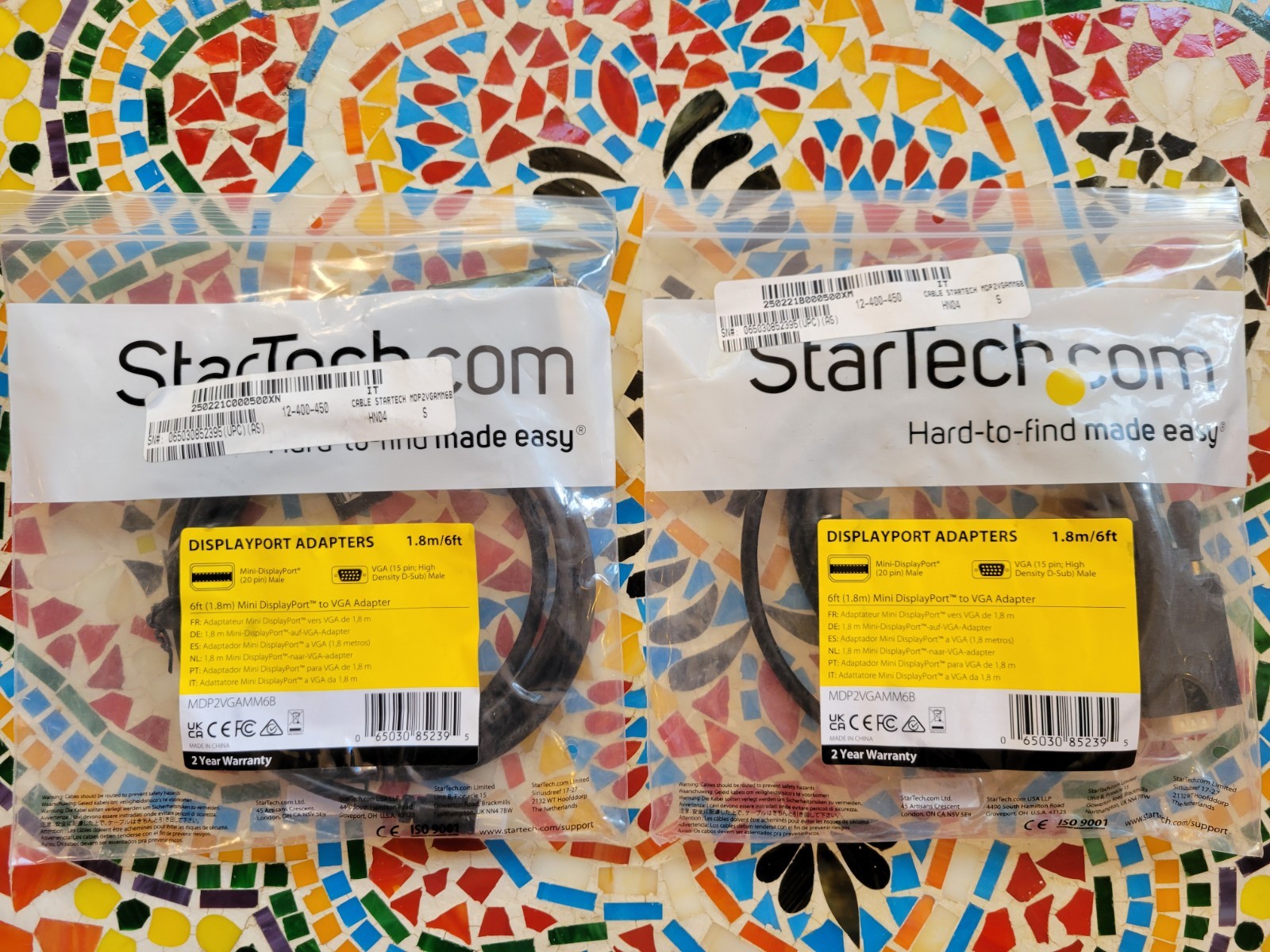 ( LOT OF 2 ) StarTech 6ft  1.8m MINI DisplayPort to VGA ADAPTER  MDP2VGAMM6B 