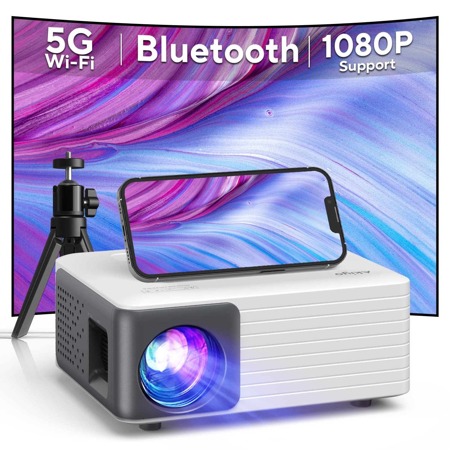 Mini Projector with WiFi and Bluetooth, AKIYO 2026 Projector, Black 