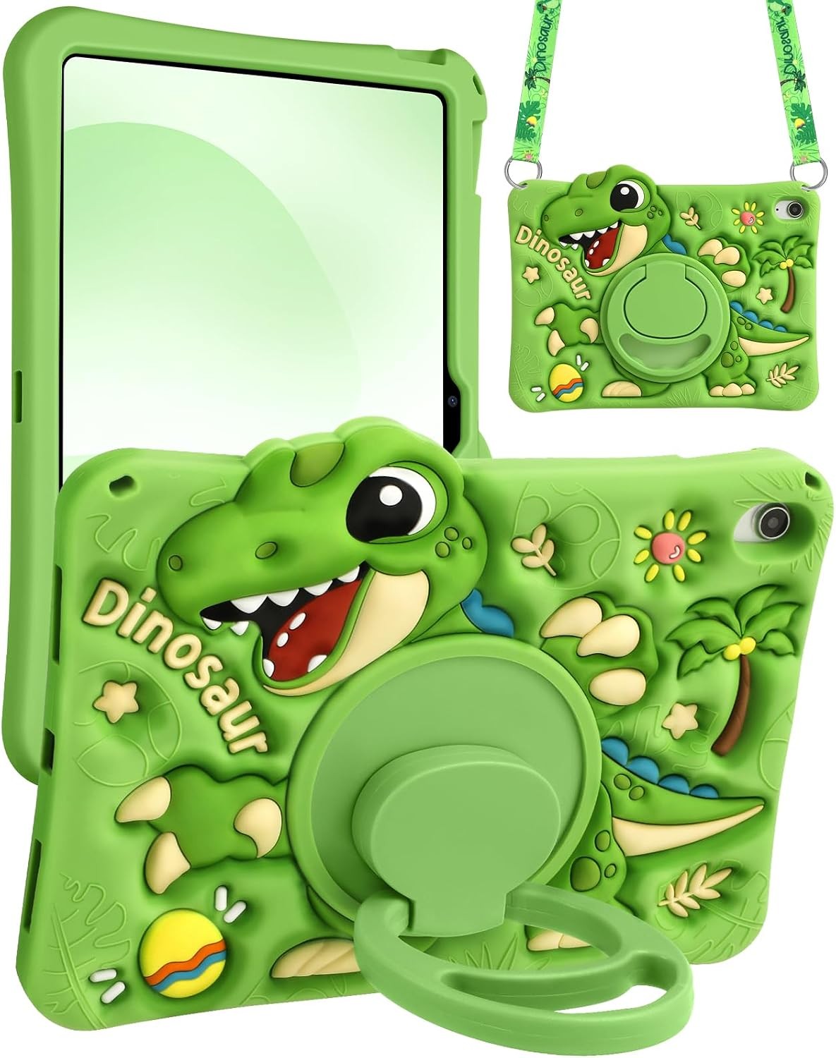 Case for iPad A16 11 inch/10th Gen 10.9" - Cute Cartoon Silicone, Shoulder Strap