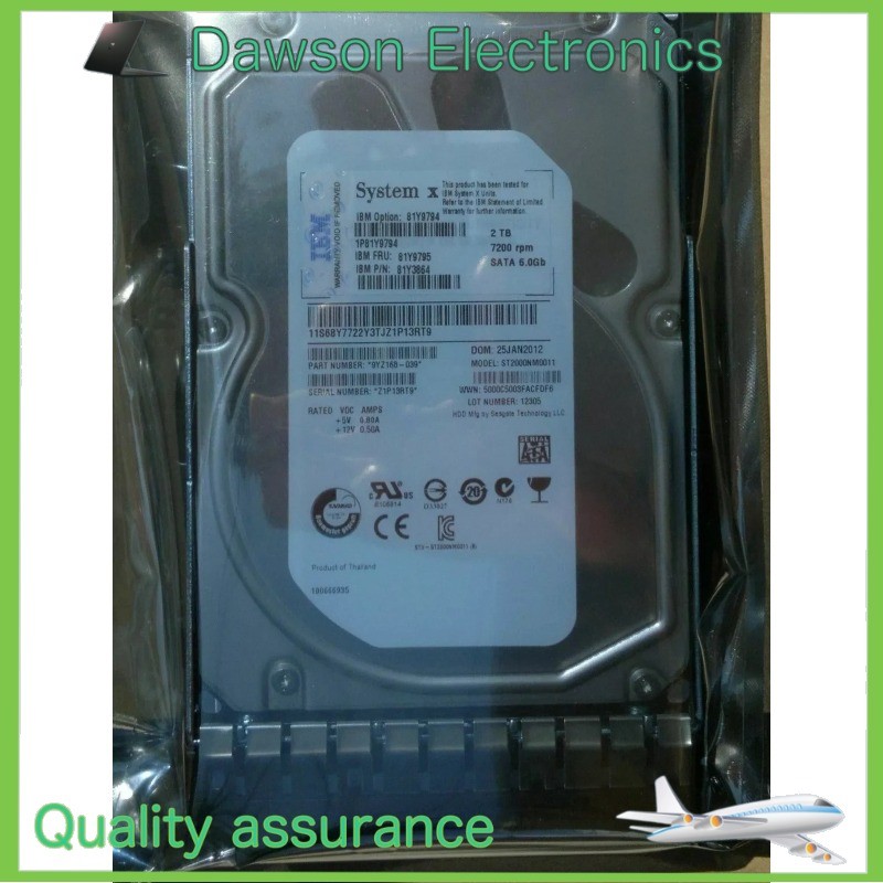 UsedIBM 81Y9794 81Y9795 2TB SATA 6G 3.5 X3550X3650 M4 server hard drive