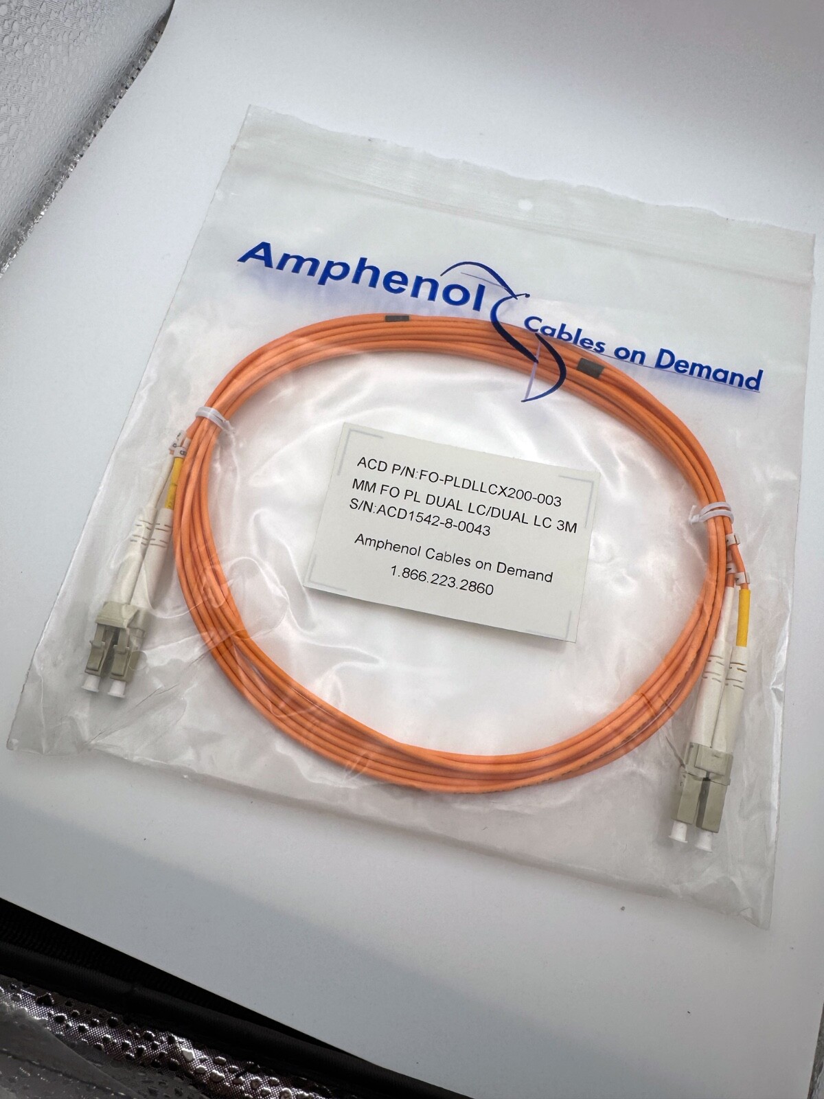 Amphenol LC-LC Duplex Multimode Fiber Optic Patch Cable 62.5/125 OM1 - 3m (10ft)