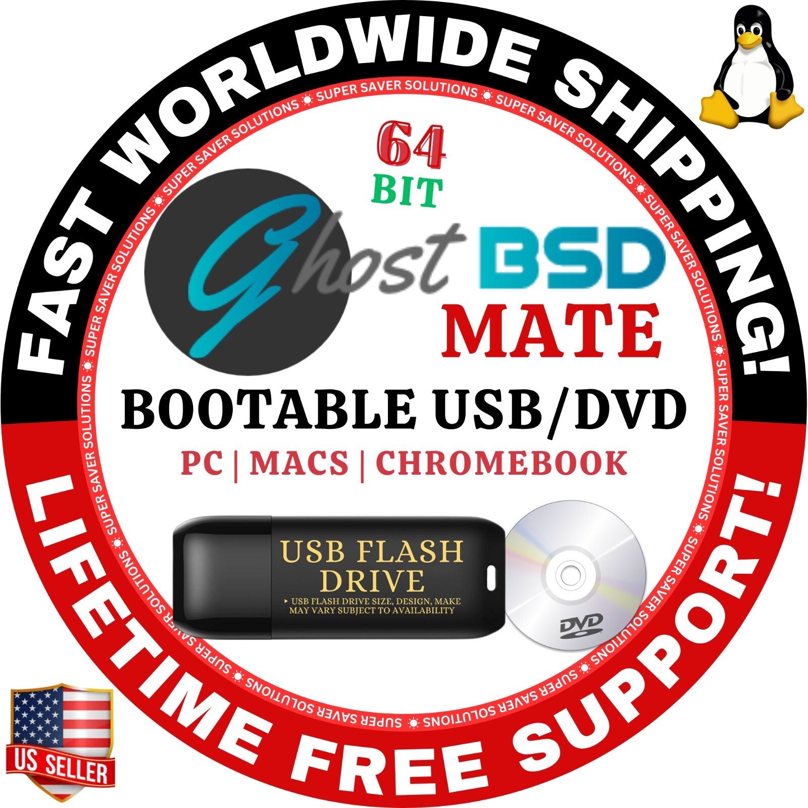 GHOSTBSD LINUX LIKE OS LATEST MATE, XFCE 64BIT BOOTABLE USB/DVD, MAC/PC FREEBSD