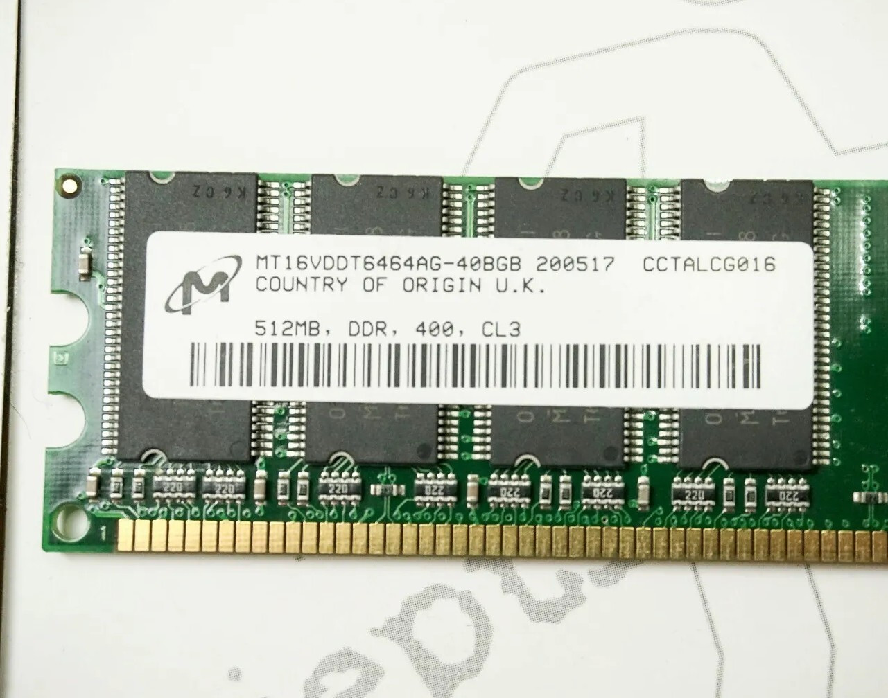 Micron RAM 512MB PC3200 mt16vddt6464ag-40bgb