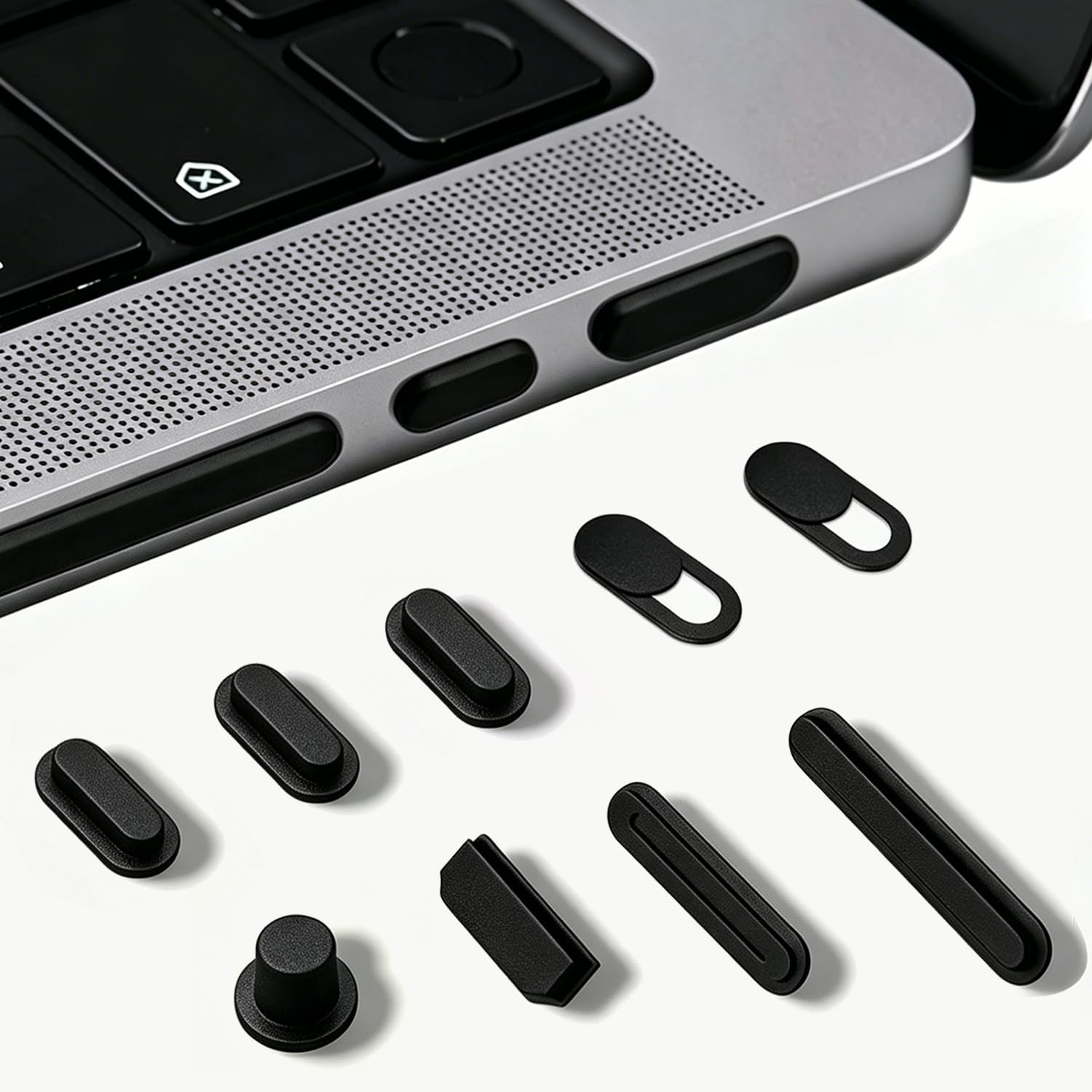 9 PCS Dust Plug Cover for MacBook Air 13.6" 15.3" M4 M3 M2, 9 PCS, Black