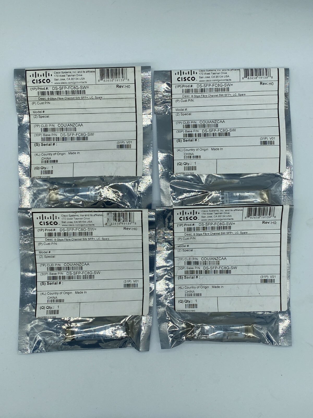Lot Of 4Pcs Cisco DS-SFP-FC8G-SW  Transceiver Module Brand New (OLD STOCK)