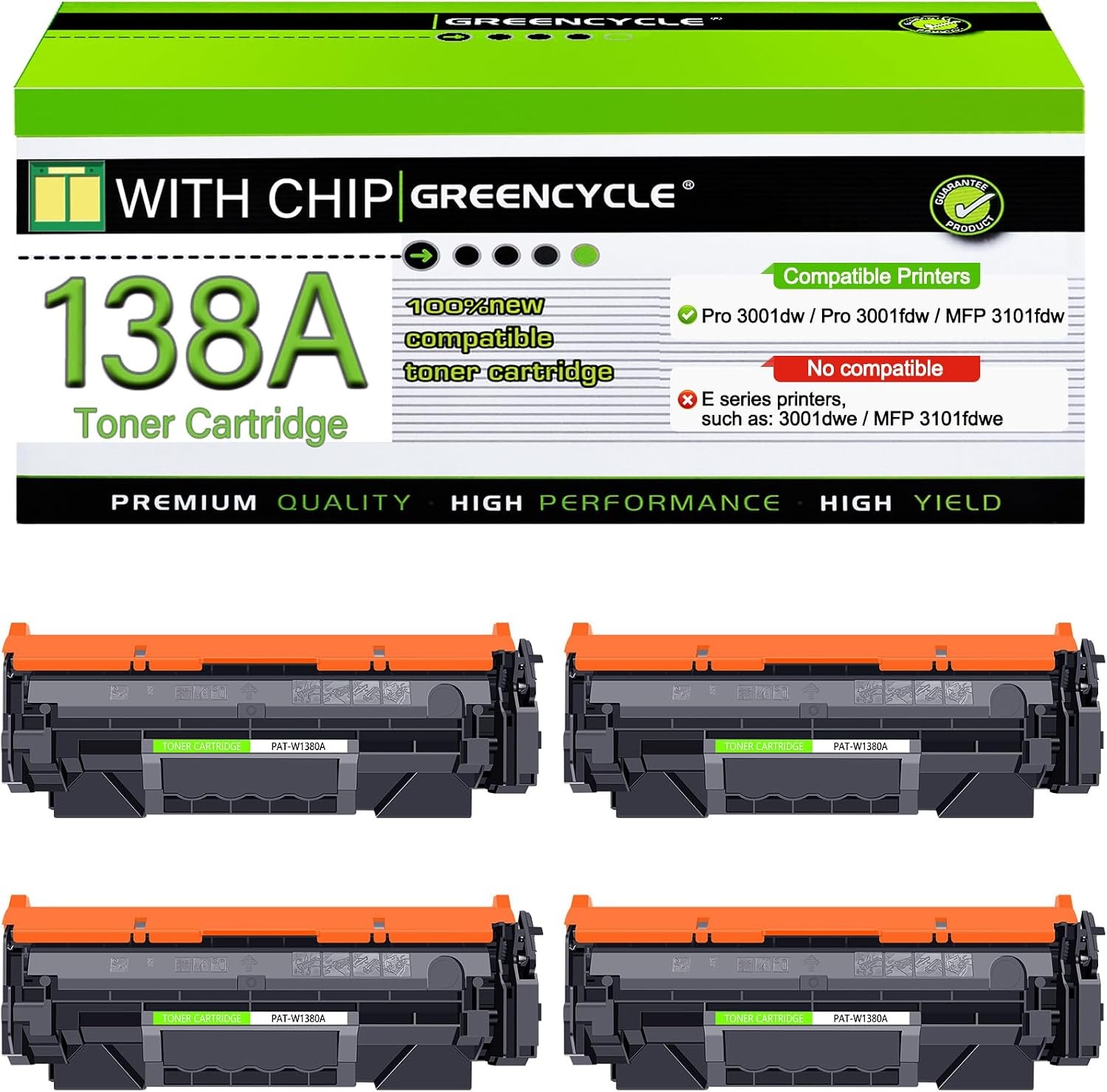 138A W1380A Black Toner 4 PCS Replacement for HP 3001dw 3001fdw MFP 3101fdw