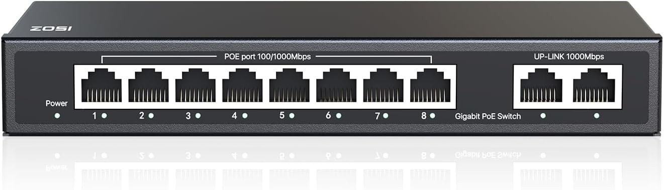 ZOSI Security 8/16/24 Port Gigabit PoE Switch 2 Gigabit Port Unmanaged Ethernet
