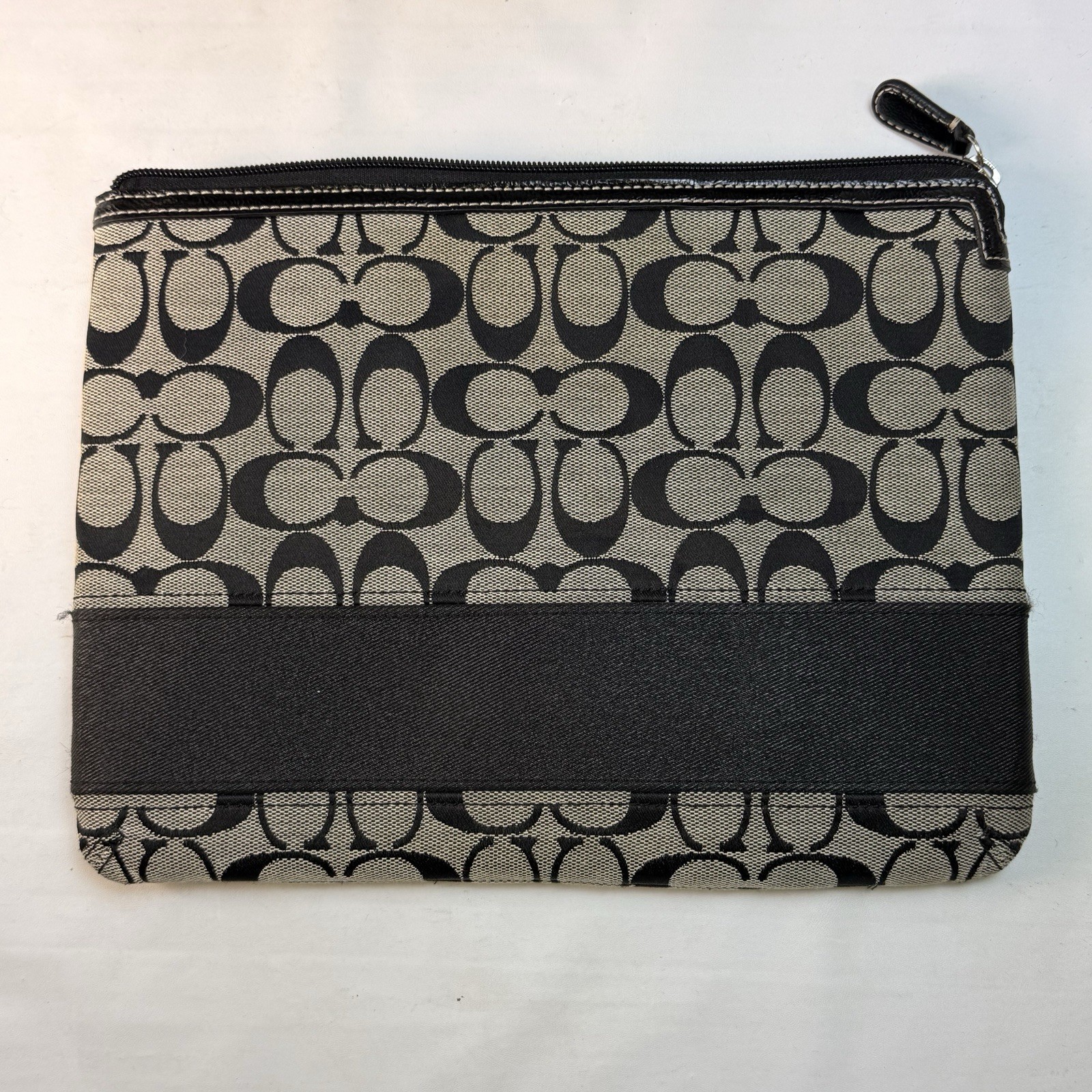 Coach Black Signature Jacquard  Stripe Padded Sleeve Tablet Case 8"X 11"