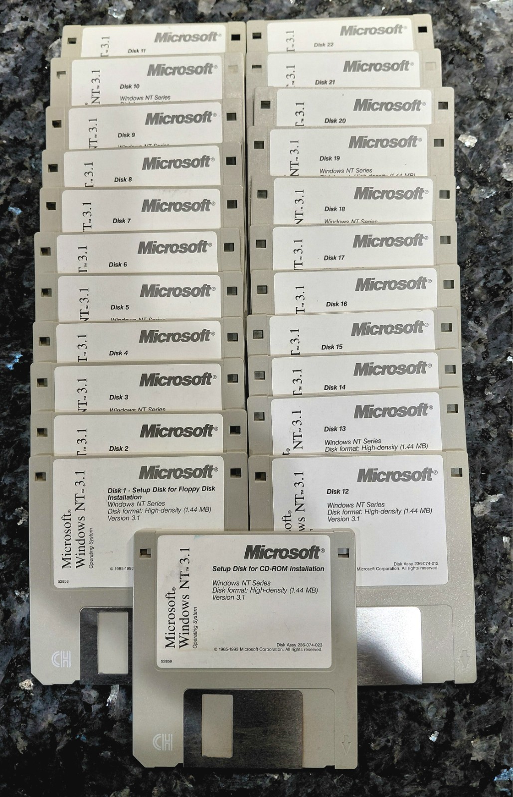 **SUPER RARE** Vintage 1993 MS Windows NT v3.1 Disks 1-22 + CD-ROM Setup disk