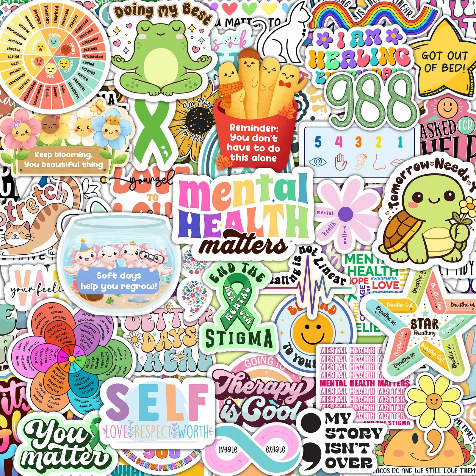 300 PCS Mental Health Matters Stickers Pack by Puraesla - 2-4 Inches, Multi