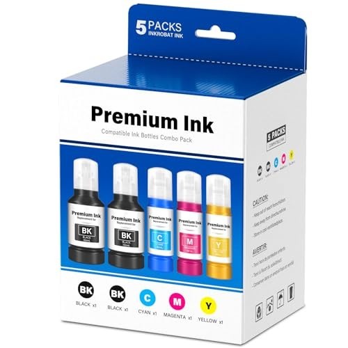 5 Pack T502 Ink Refill Bottles for Eco Tank ET-3850 ET-2850
