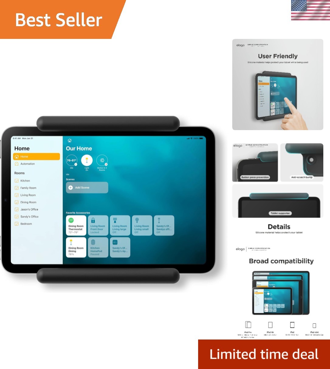 Elegant Black iPad Wall Mount for HomeKit - Easy Installation & Cable Management