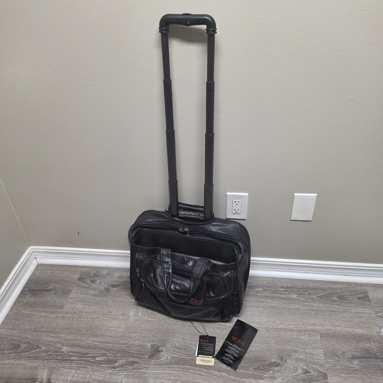 TUMI 96002D4 Wheel-A-Way Briefcase Black Napa Leather Rolling Laptop Bag