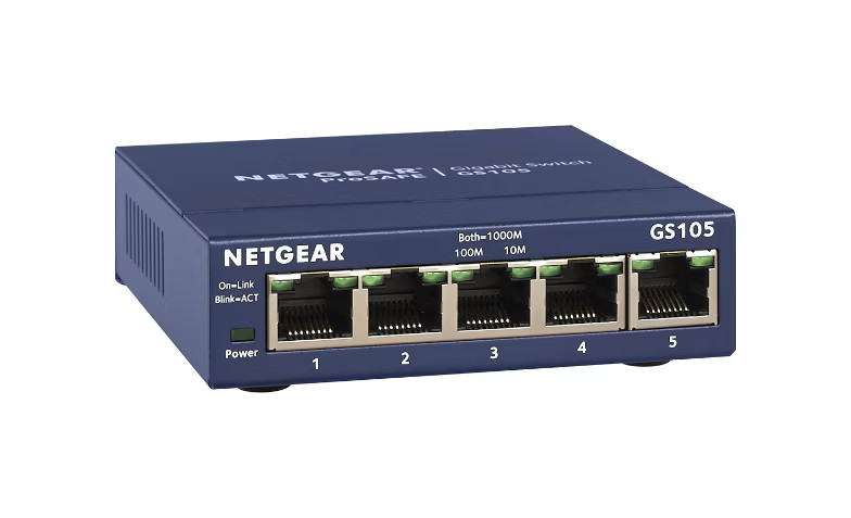 NETGEAR GS105 ProSafe 5-Port Gigabit Desktop Switch with adapter