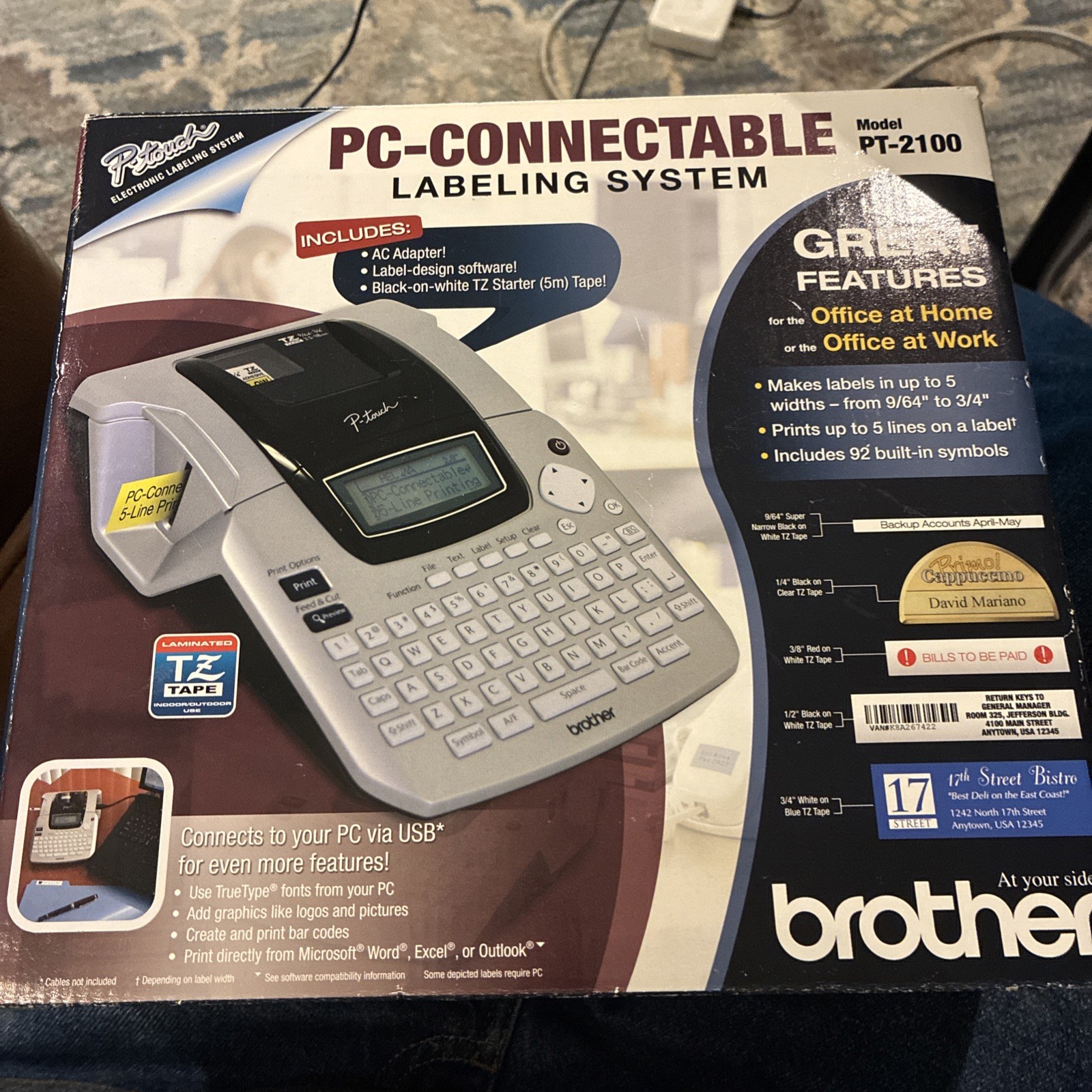 Brother P-Touch PT-2100 PC-CONNECTABLE LABELING SYSTEM Printer AC Adapter Labels