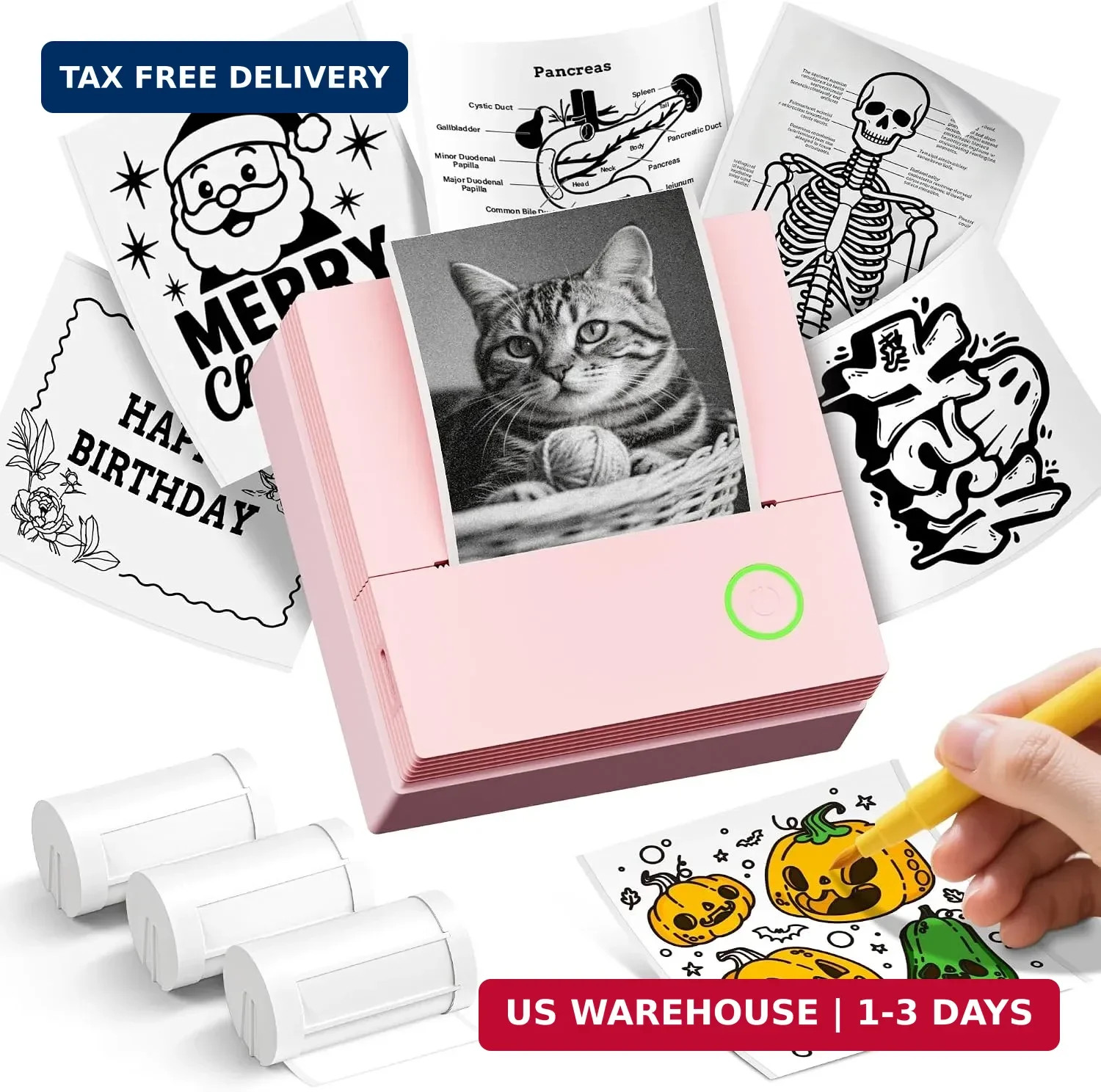 Sticker Printer, PM290C Portable Mini Printer, Inkless Bluetooth Sticker Maker w